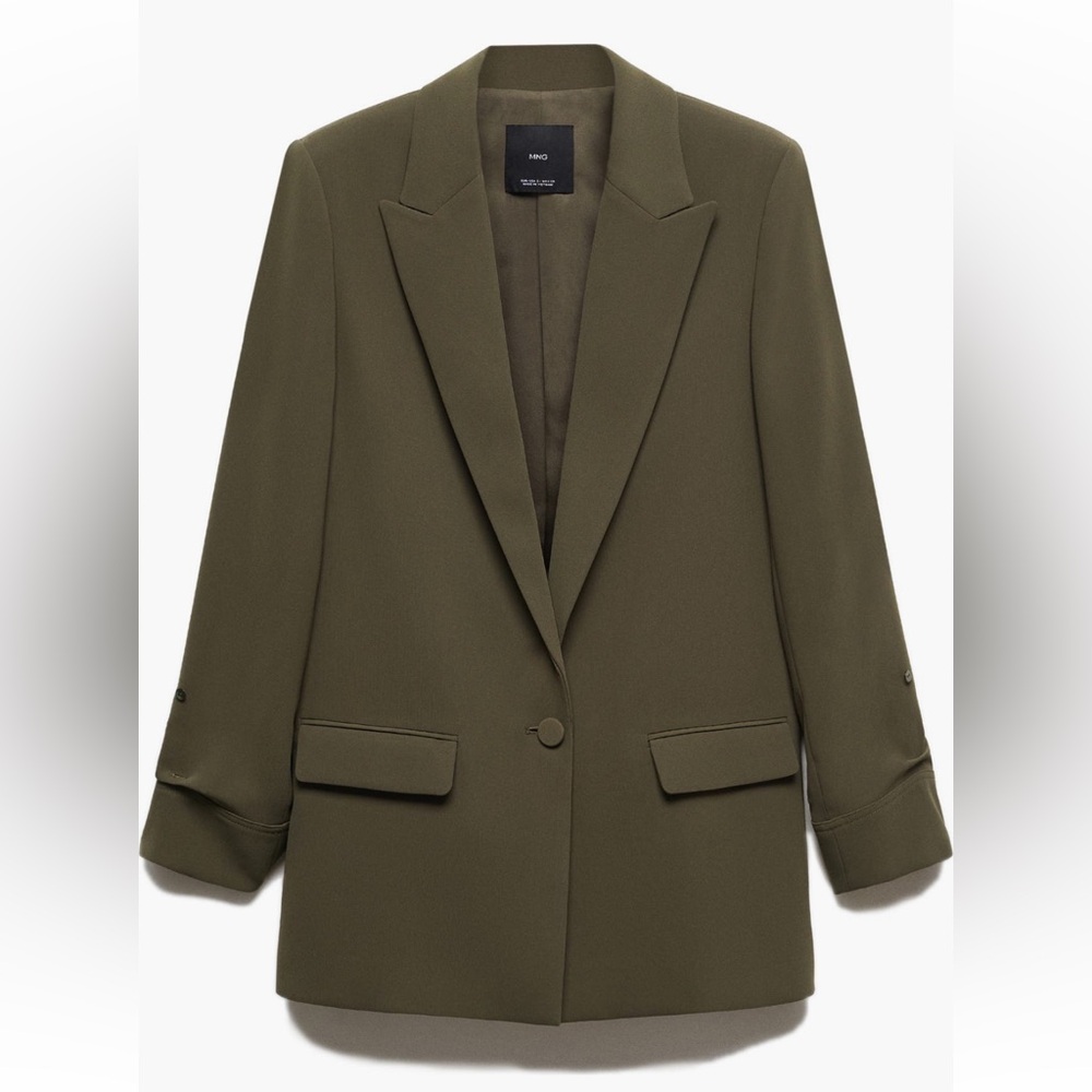 Mango Khaki Blazer Jacket NWT Gathered Sleeves
